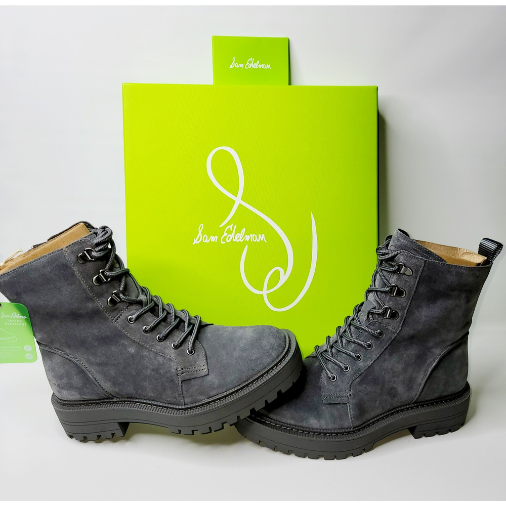 Sam Edelman 7M LUE GRAY LACE UP CHUNKY PLATFORM HEEL COMBAT ARMY FASHION BOOTS